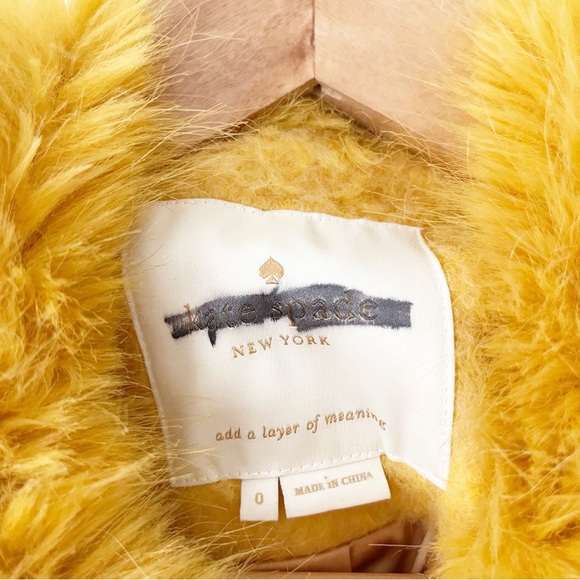 Kate Spade Fluffy Wool Faux Fur Trim Yellow Coat - Picture 3 of 10